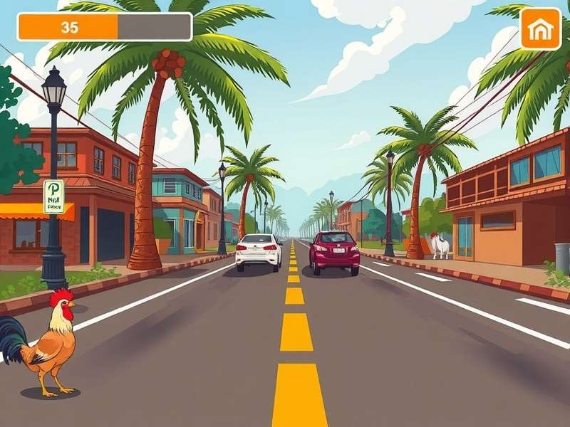 Gameplay screenshot of Chicken Crossy Road on Poki showing a chicken crossing a road