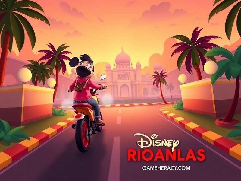 Colorful Disney Crossy Road gameplay scene with characters crossing roads