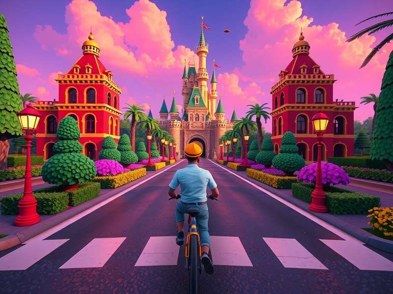 Disneyland Crossy Road gameplay screenshot showing various themed lanes