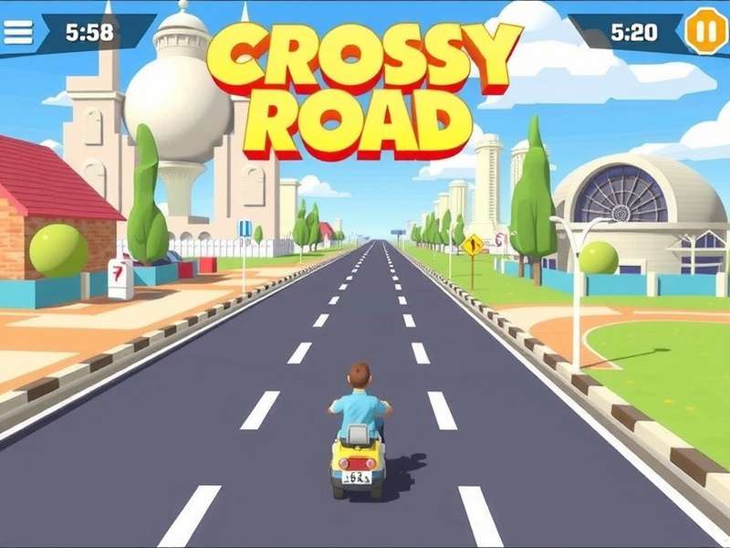 Crossy Road Free Play gameplay screenshot showing multiple characters crossing roads and rivers