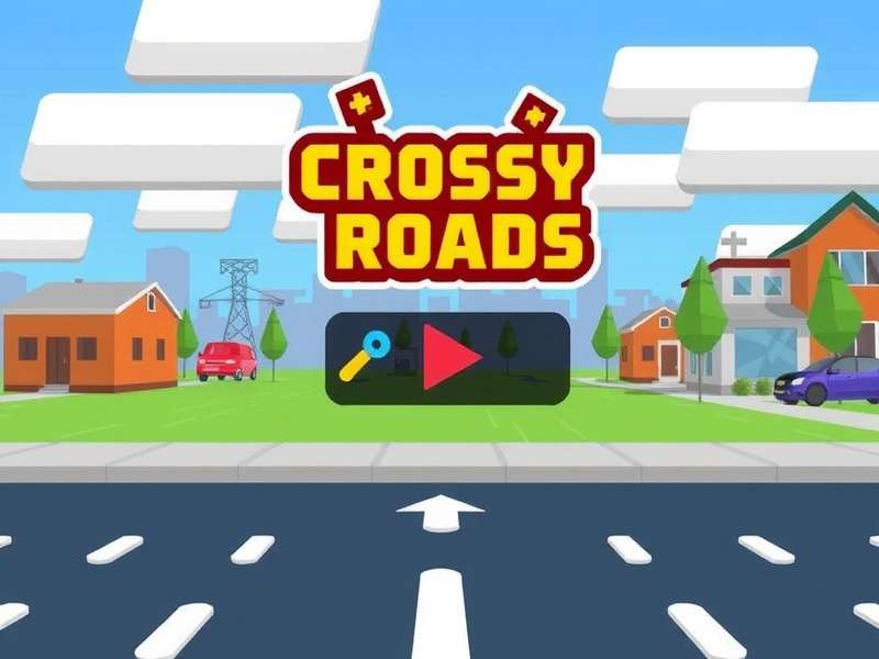 Crossy Road Unblocked gameplay screenshot showing chicken crossing road with traffic and logs