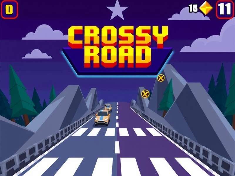 Crossy Road Unblocked gameplay screenshot showing chicken crossing road with traffic