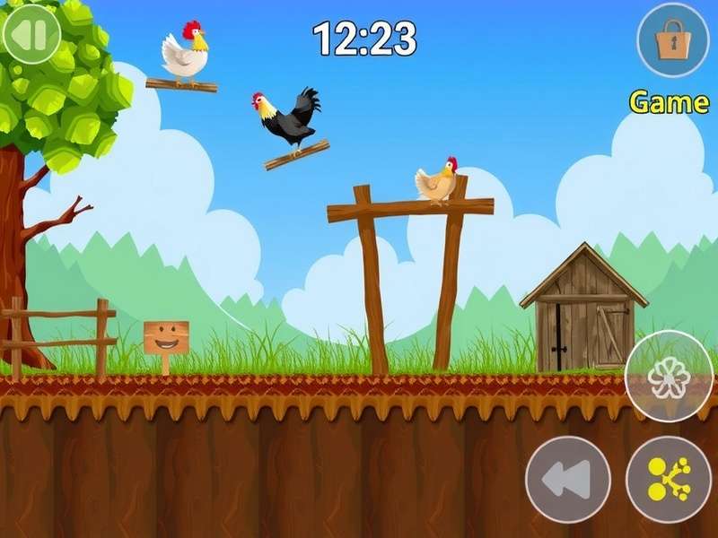 Colorful pixel art chicken character crossing a busy road in a mobile game