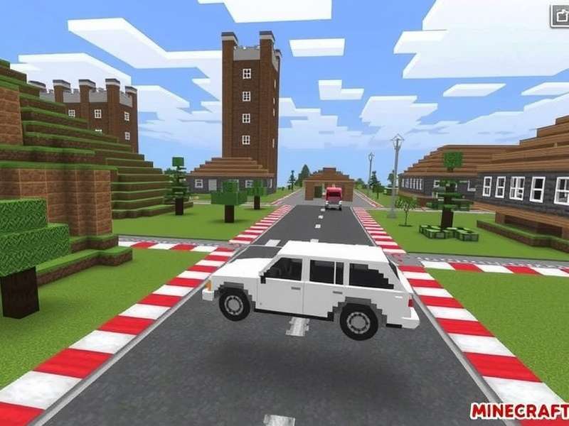 Minecraft mod showcasing Crossy Road style gameplay with chickens and roads