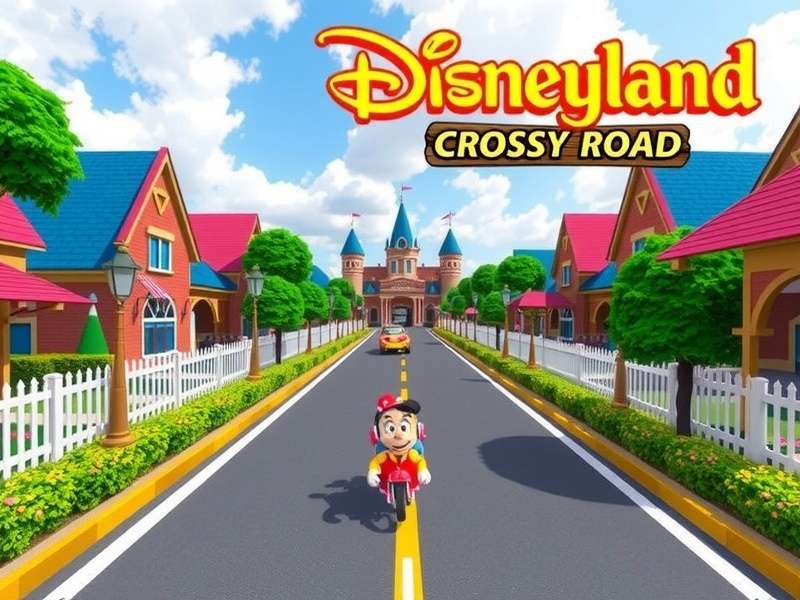 Disneyland Crossy Road Game screenshot showing characters crossing roads