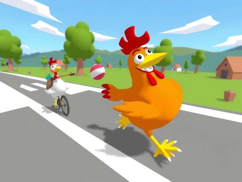 Crossy Road Chicken gameplay illustration showing a chicken crossing a busy road with cars and logs