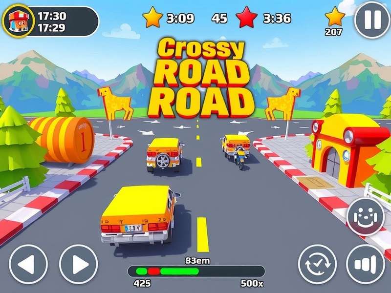 Crossy Road gameplay action with chicken jumping across busy lanes