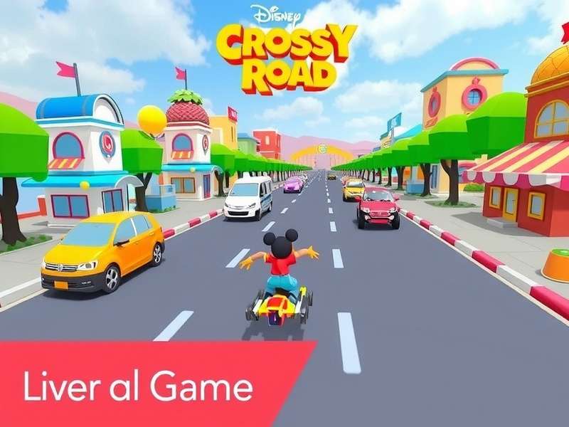 Disney Crossy Road Gameplay featuring Mickey Mouse and friends hopping across magical roads