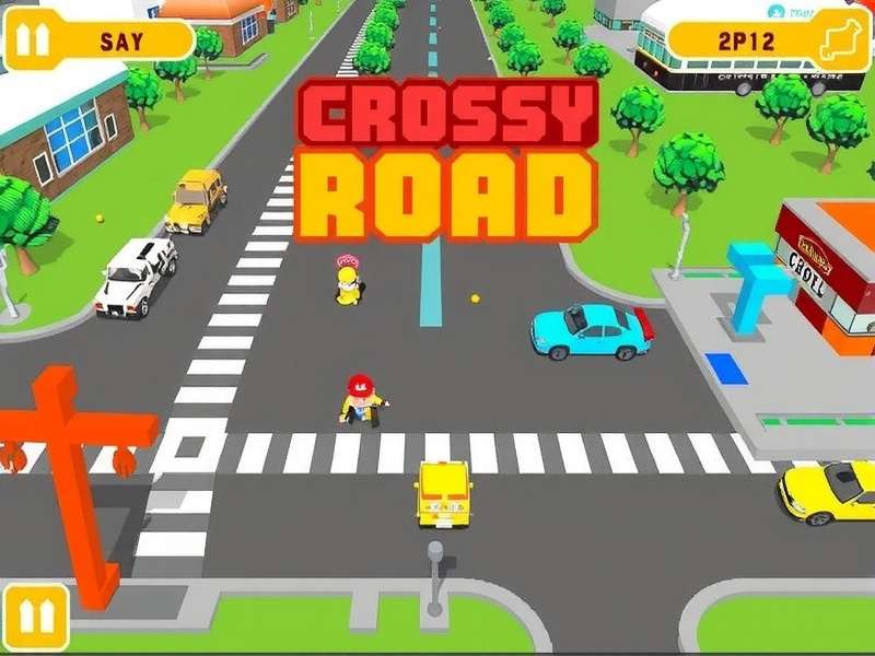 Crossy Road Game To Play - gameplay screenshot showing a chicken crossing roads and rivers