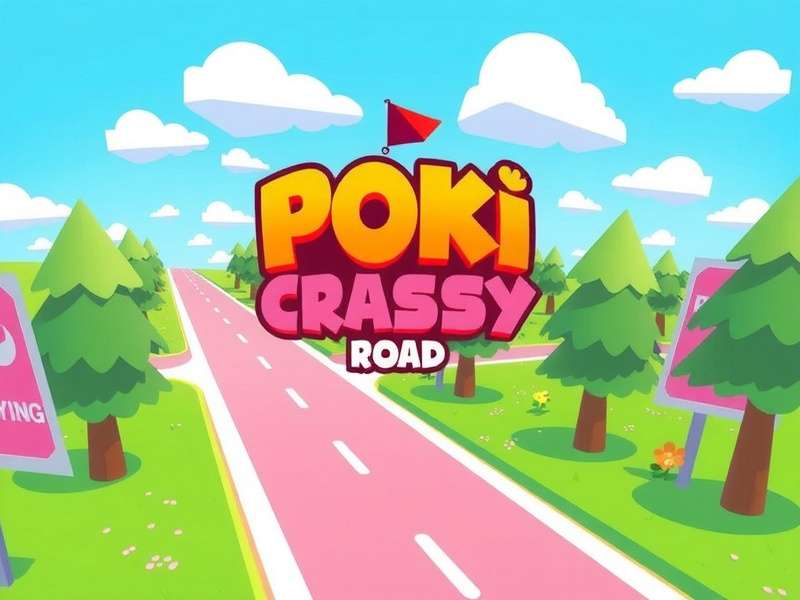 Poki Crossy Road gameplay showing a chicken character hopping across roads and rivers