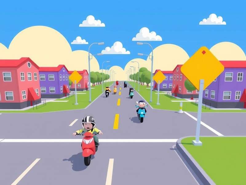 Crossy Road gameplay screenshot showing the classic chicken crossing a busy pixel road with multiple lanes of traffic