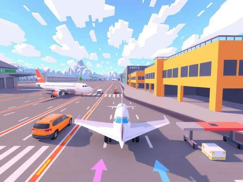 Crossy Road Airport gameplay screenshot showing a character dodging airplanes on a busy runway