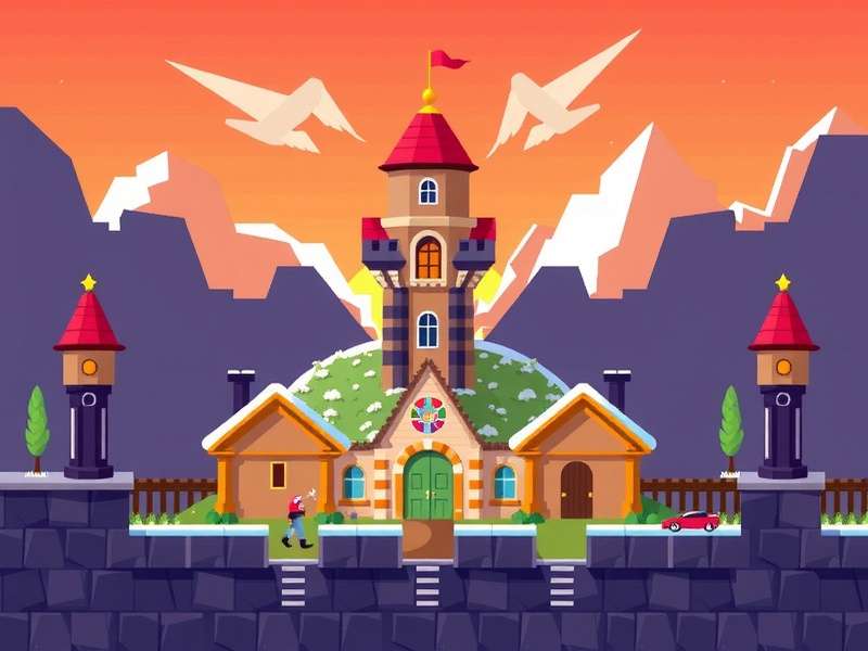 Crossy Road Castle OST album artwork featuring pixel art castle with musical notes floating around