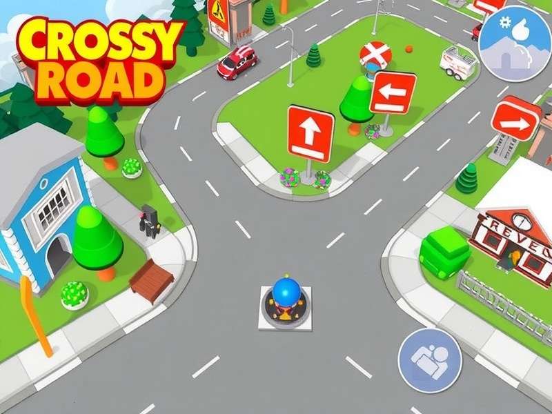 Crossy Road Crazy Games gameplay showing a chicken hopping across busy highway with pixel-art style