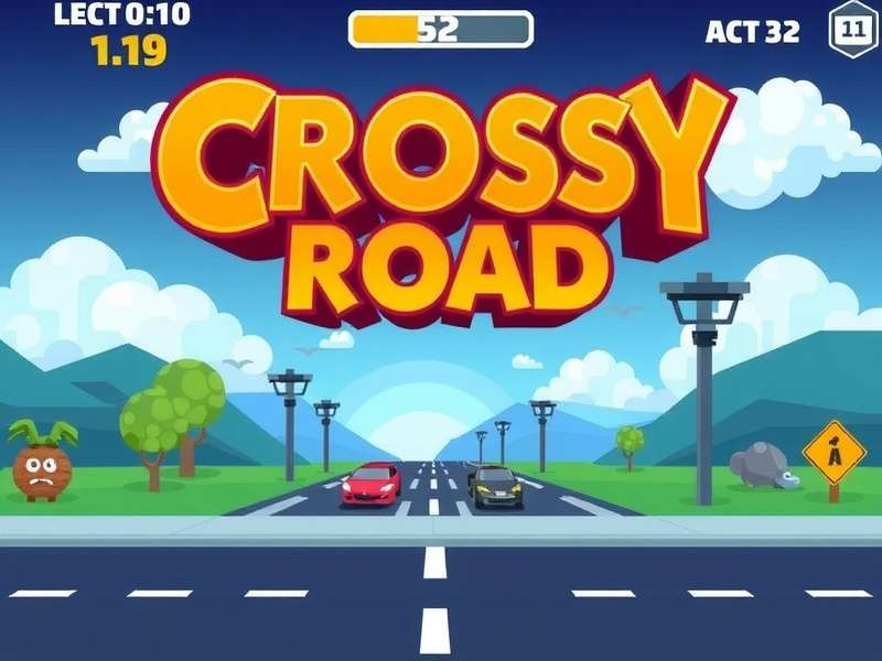 Crossy Road Tas gameplay screenshot showing a chicken crossing busy roads and rivers