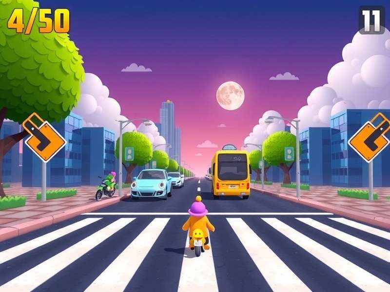 Crossy Road Unblocked Games gameplay screenshot showing a chicken crossing busy traffic lanes